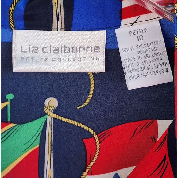 NWT Liz Claiborne Petites Vintage Nautical Flag Print Blouse 10P Cruise Resort - Picture 6 of 6